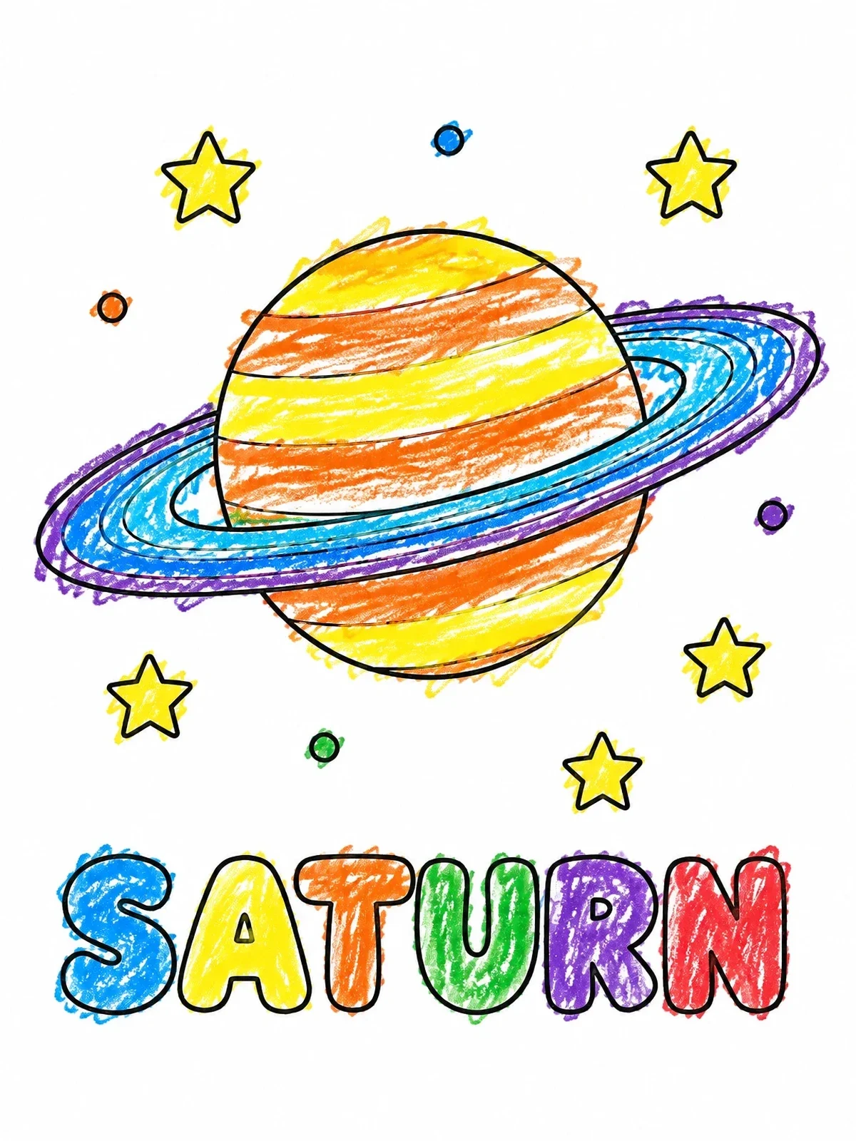 Colored example of the Planet Saturn With Rings And Stars coloring page