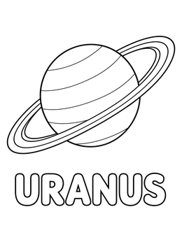 A simple uranus coloring page showing the ringed planet with bold title letters.
