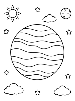 Free printable Planet Venus With Stars And Clouds coloring page