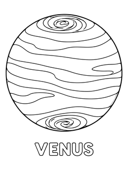 Detailed planet venus coloring page showing swirling cloud bands and polar vortices.