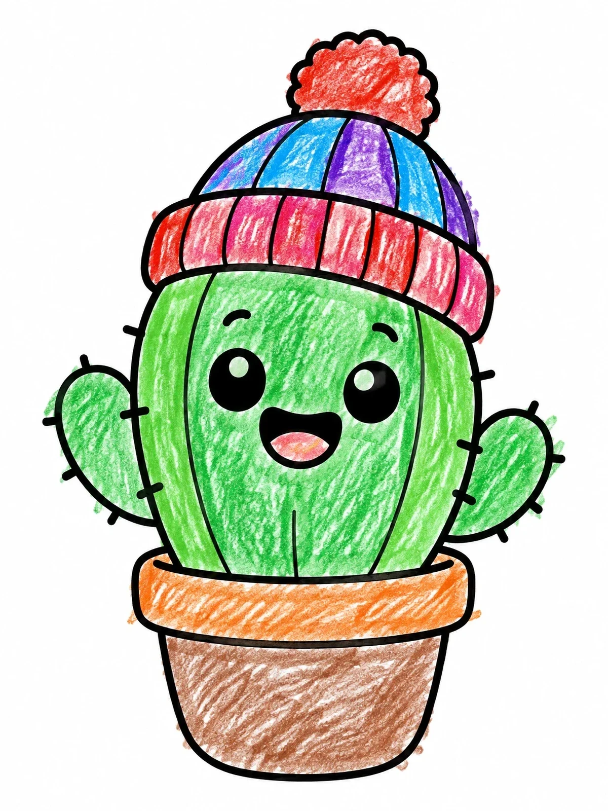 Colored example of the Cute Cactus In A Beanie coloring page