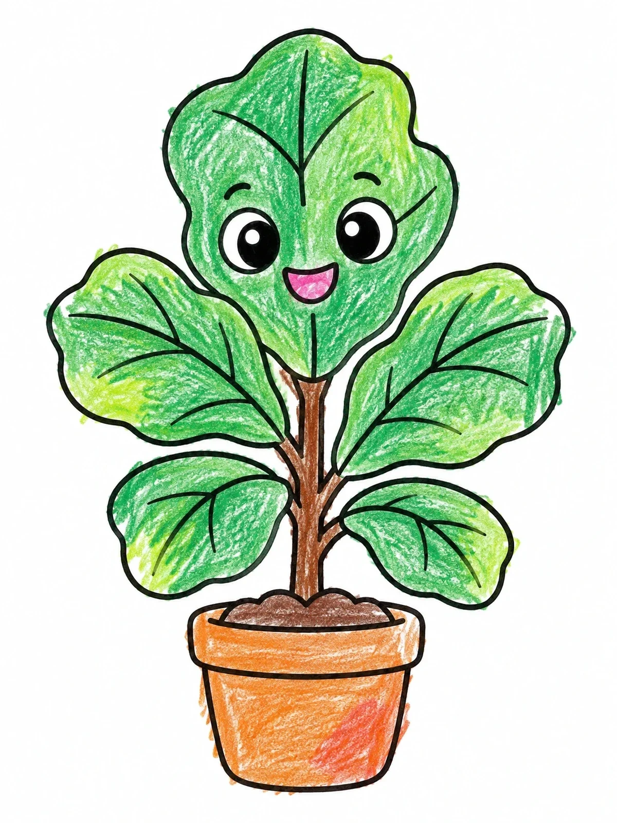 Colored example of the Cute Potted Fiddle Leaf Fig coloring page