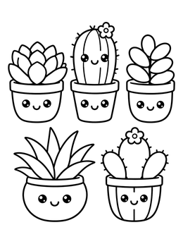 Free printable Cute Potted Succulents And Cacti coloring page