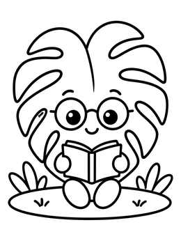 Free printable Monstera Leaf Character Reading A Book coloring page
