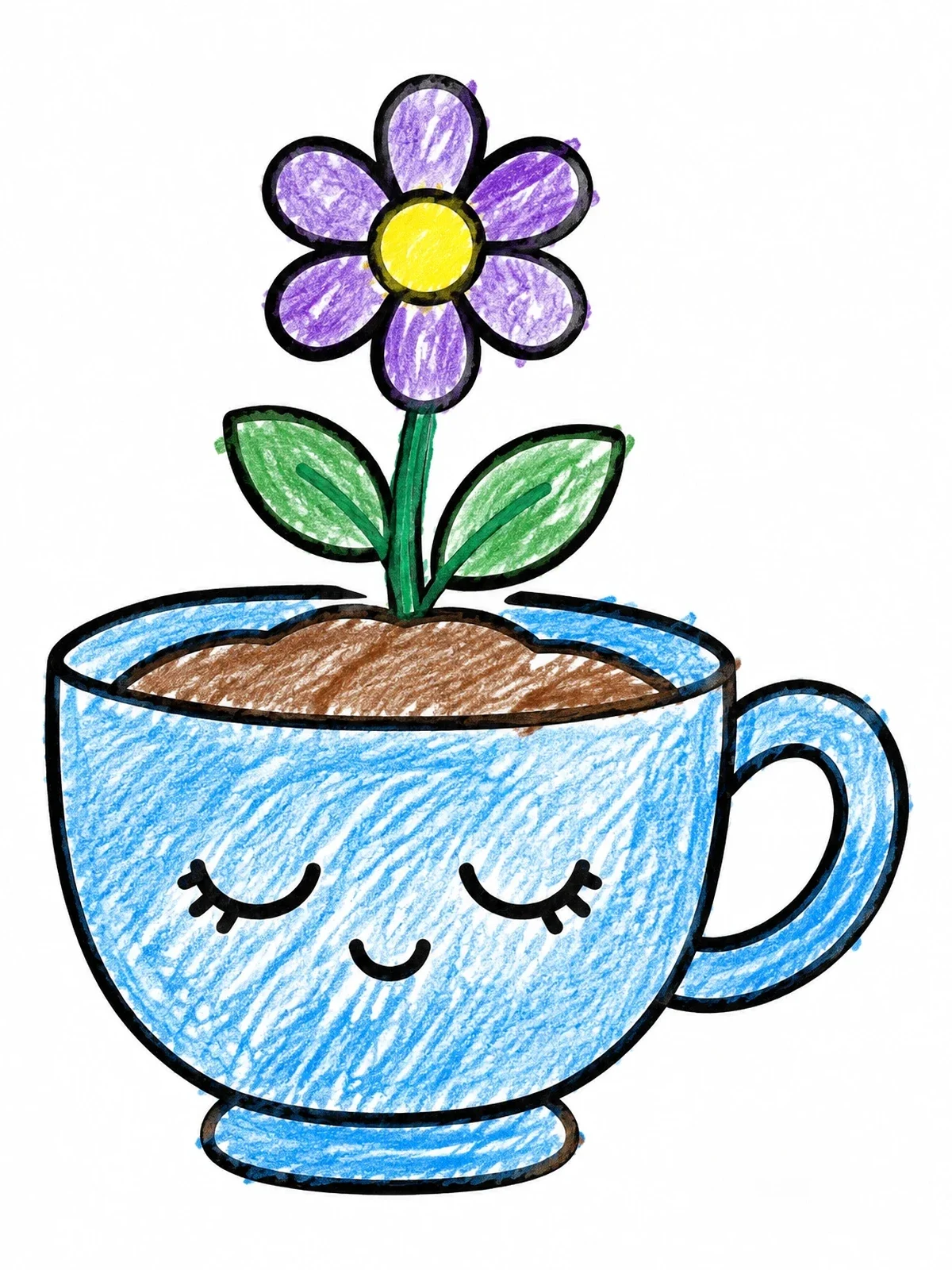 Colored example of the Sleepy Teacup With Blooming Flower coloring page
