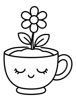 Free printable Sleepy Teacup With Blooming Flower coloring page