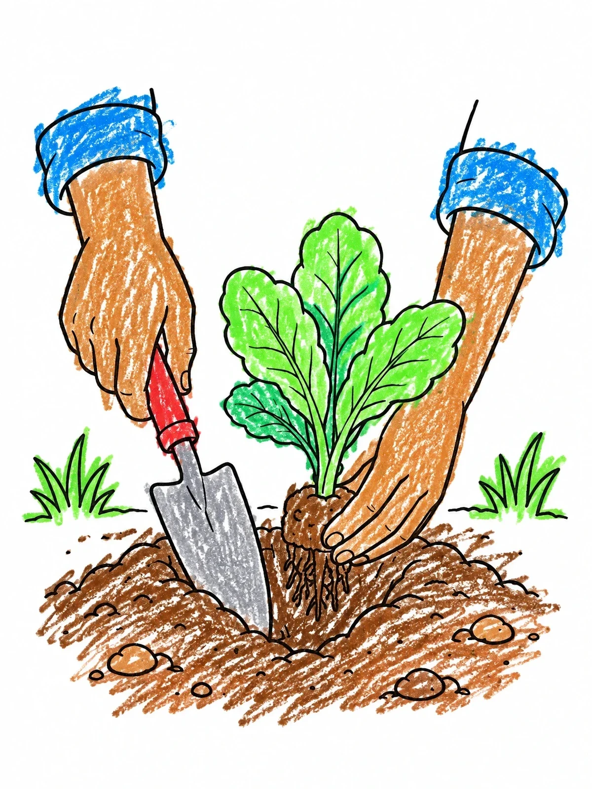 Colored example of the Planting A Seedling In The Soil coloring page