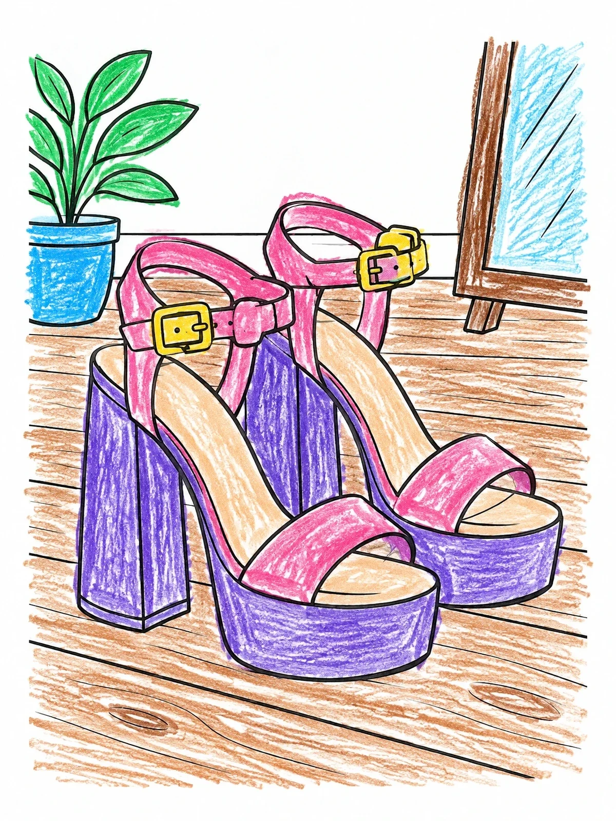 Colored example of the Platform High Heel Sandals In Room coloring page