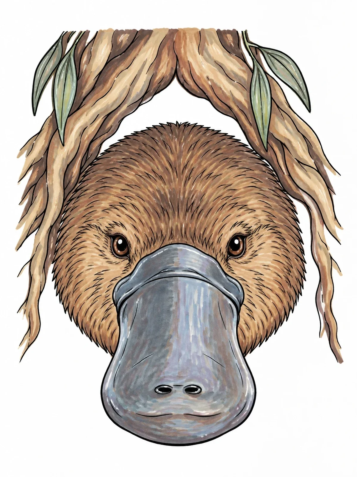 Colored example of the Realistic Platypus Face Portrait coloring page