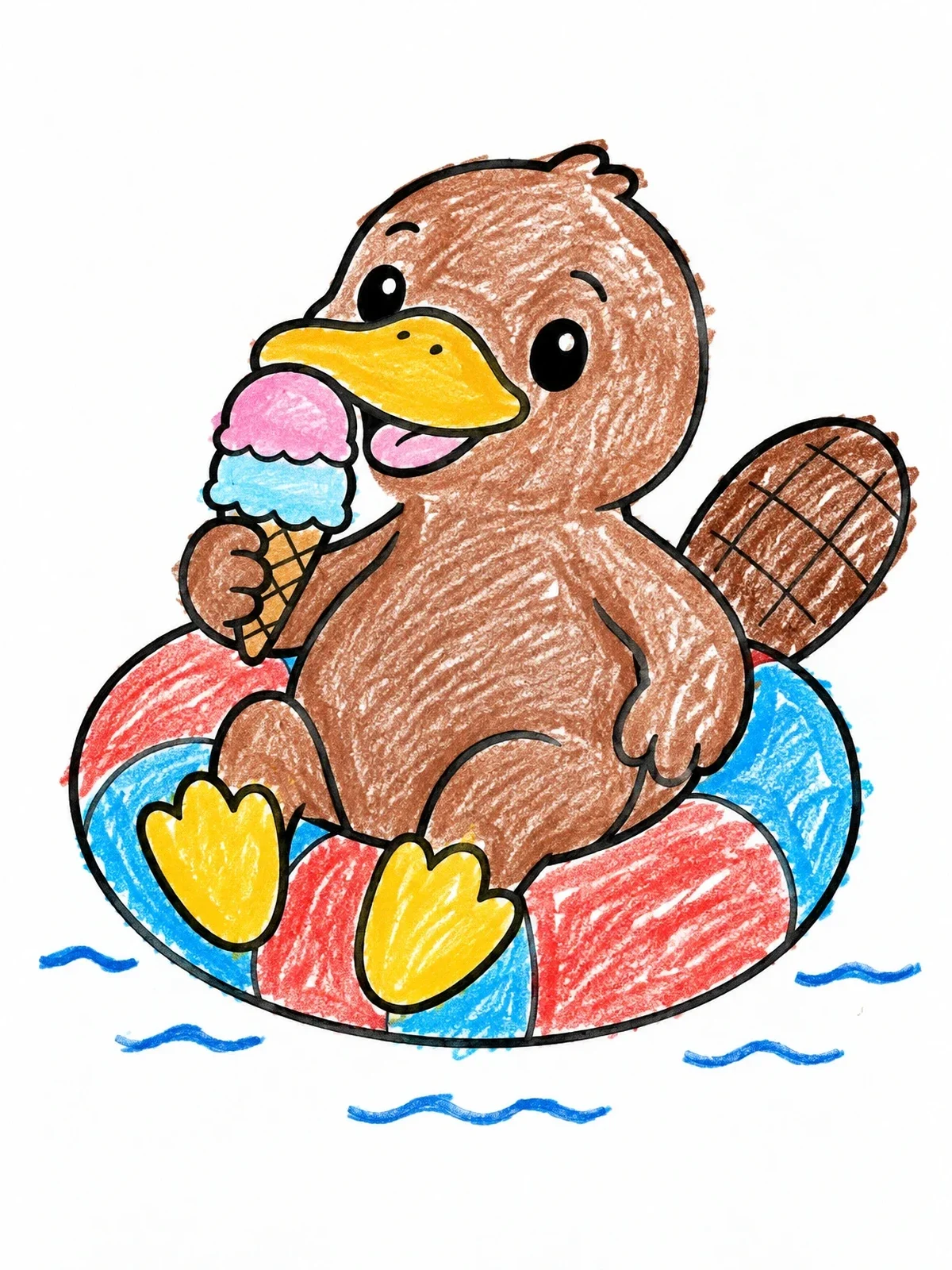 Colored example of the Platypus Floating With Ice Cream coloring page