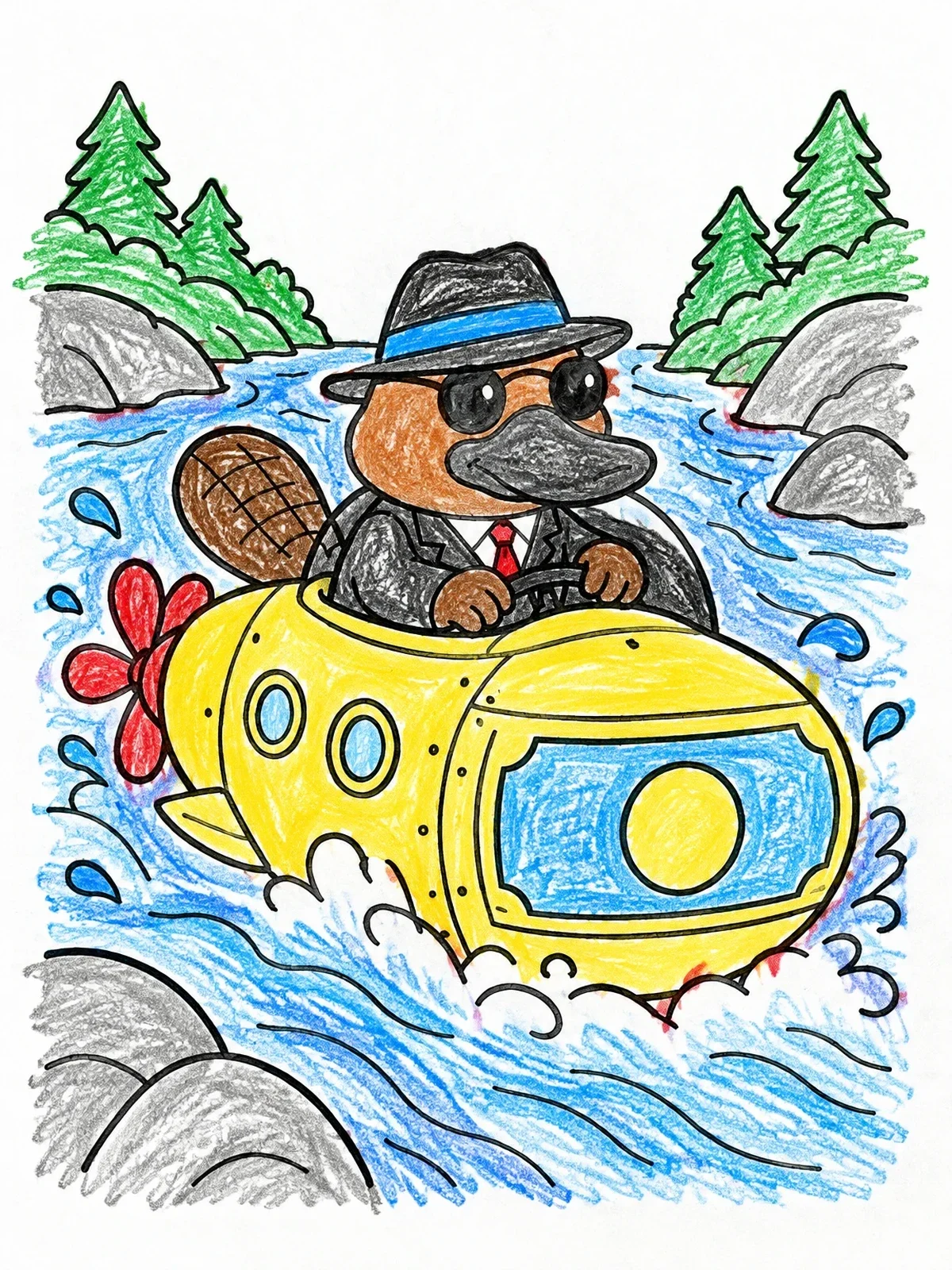 Colored example of the Platypus Secret Agent In Submarine coloring page