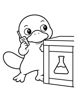 Secret agent platypus coloring page hiding behind a science crate with a walkie-talkie.