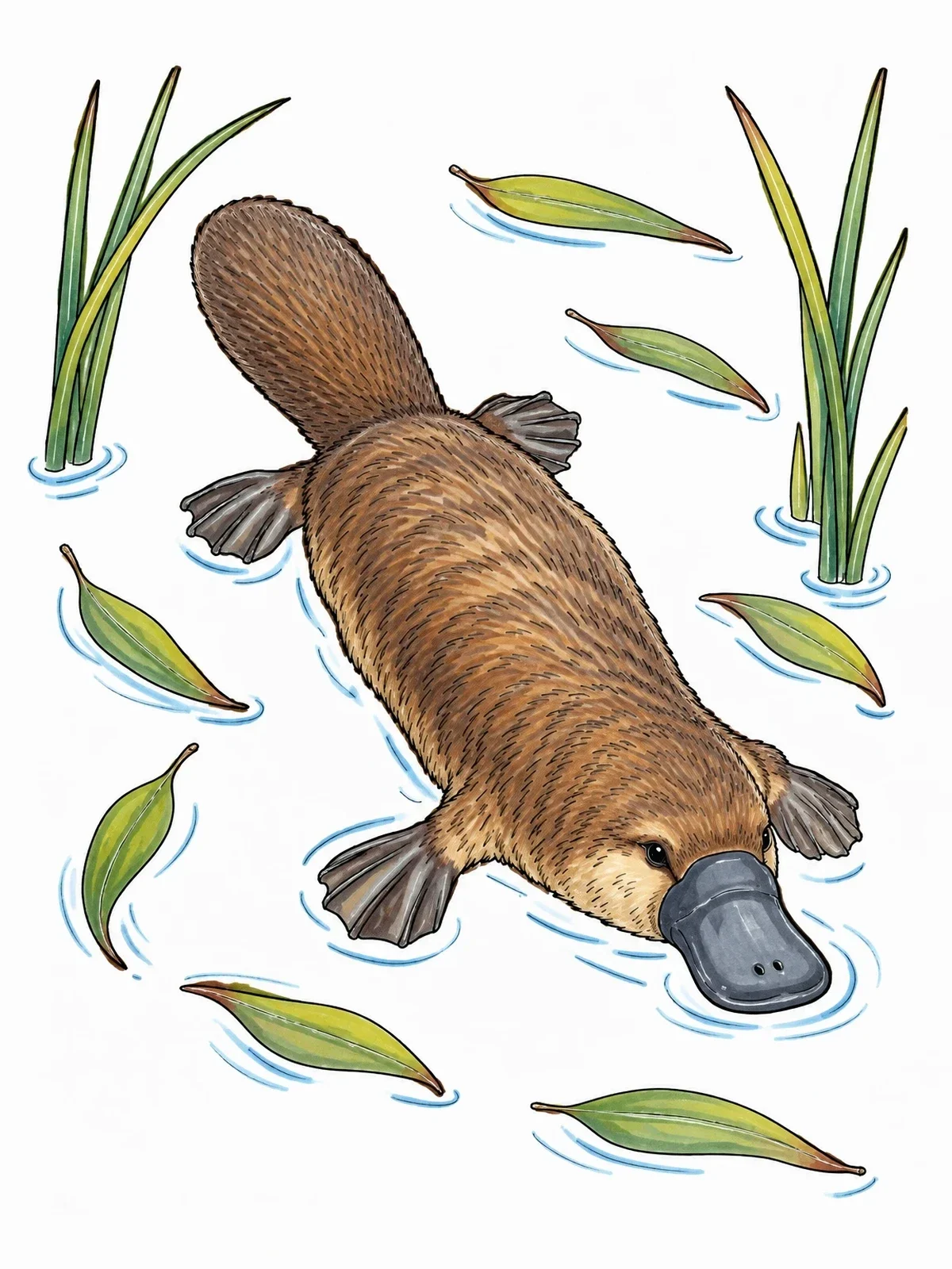 Colored example of the Platypus Gliding Through River Water coloring page