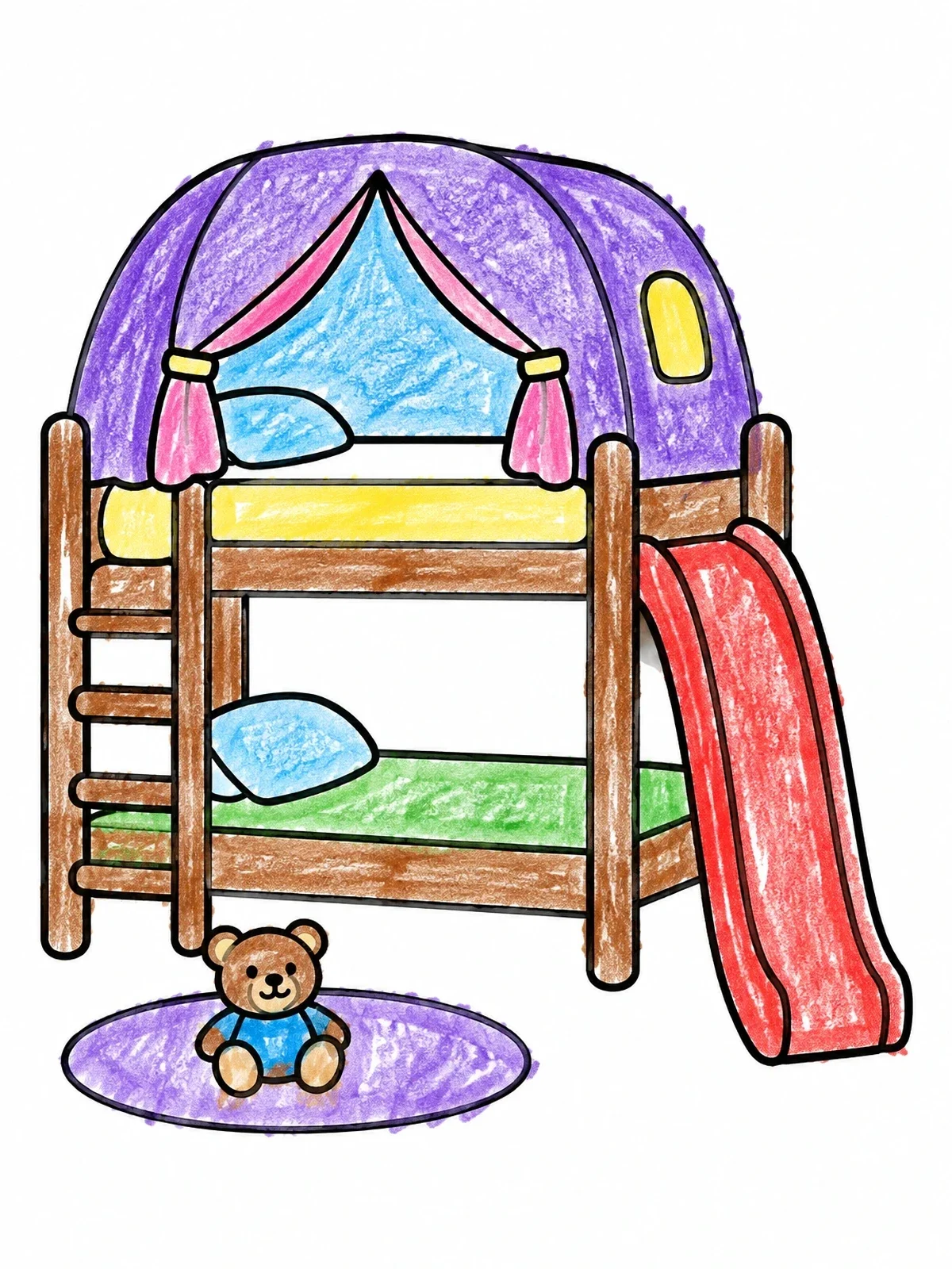 Colored example of the Play Bunk Bed With Tent And Slide coloring page