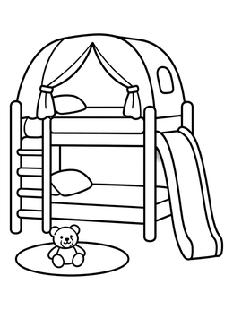 Free printable Play Bunk Bed With Tent And Slide coloring page