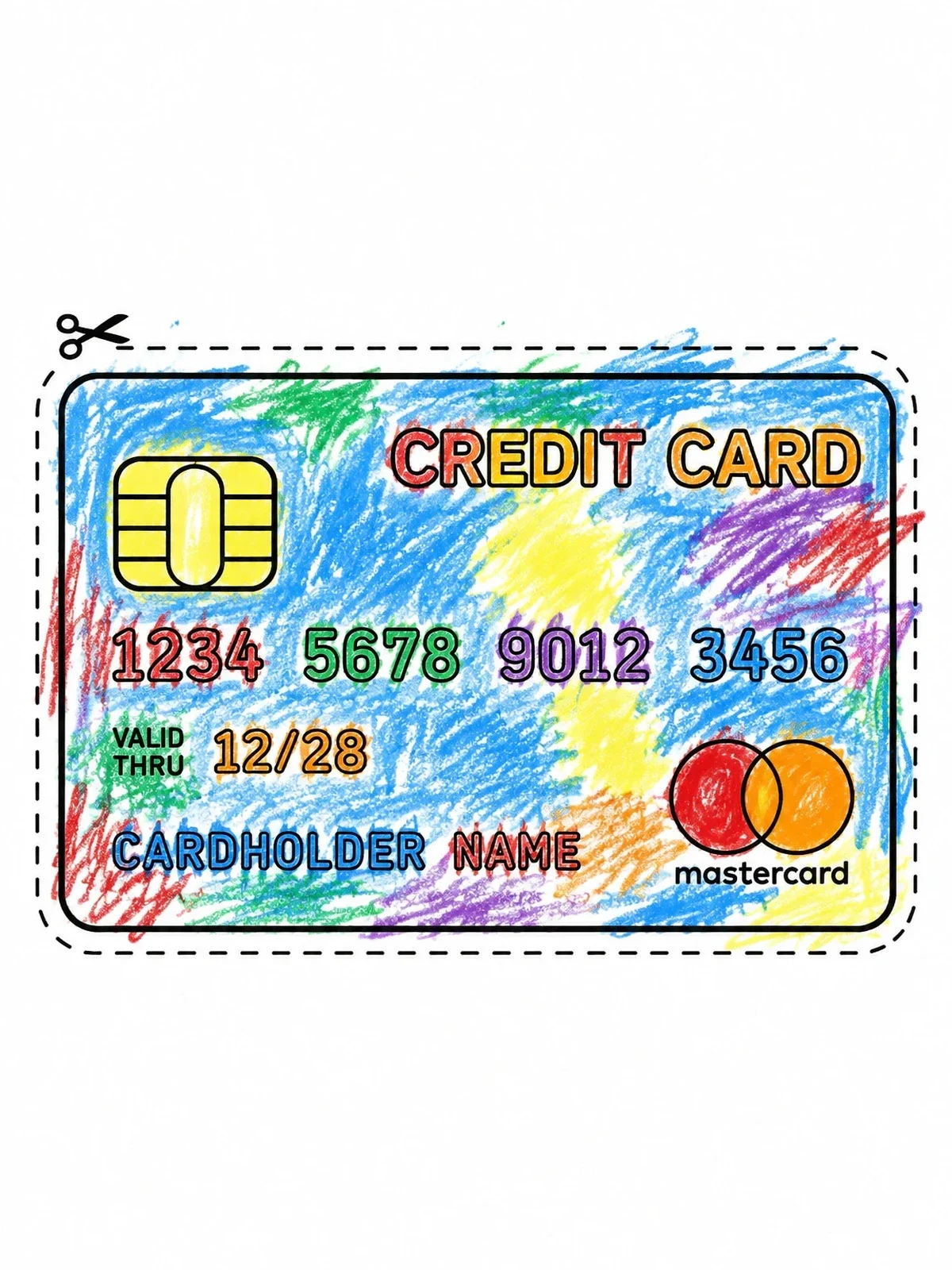 Colored example of the Toy Credit Card Cutout Template coloring page
