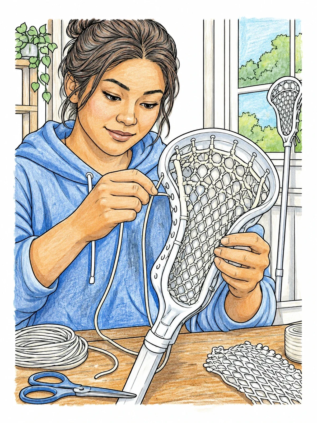 Colored example of the Player Restringing Lacrosse Stick Head coloring page