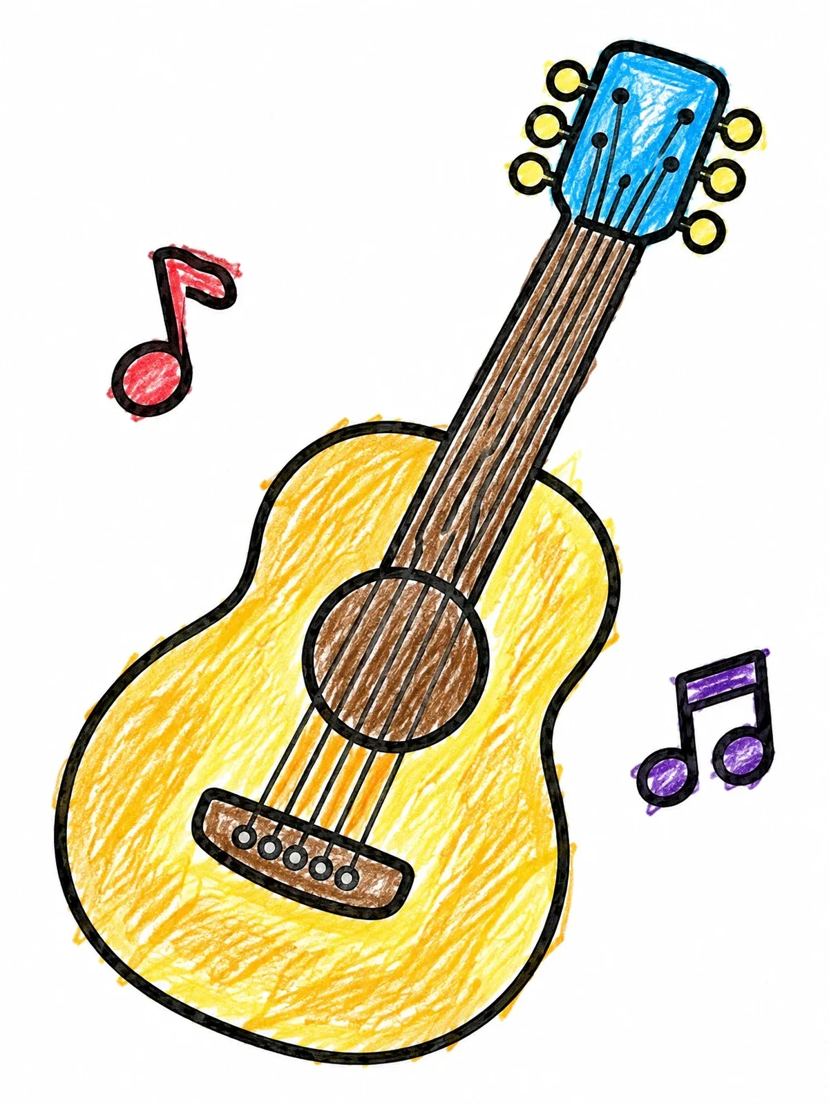 Colored example of the Playful Acoustic Guitar With Musical Notes coloring page