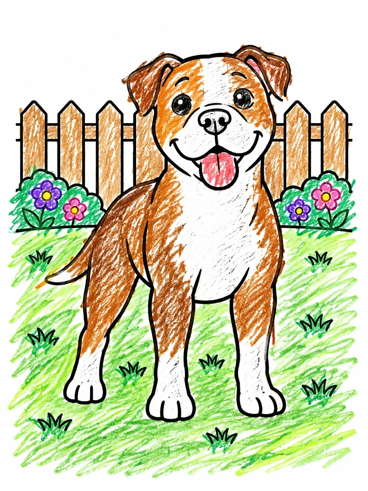 Colored example of the Playful American Bulldog In Backyard coloring page