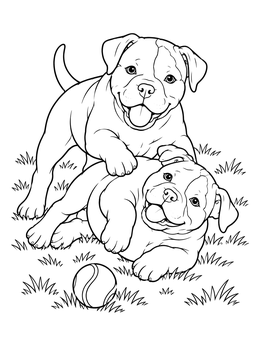 Free printable Playful American Bulldog Puppies In Grass coloring page