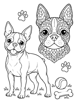 Free printable Playful And Patterned Boston Terriers coloring page