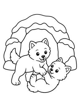 Free printable Playful Arctic Wolf Cubs By Den coloring page