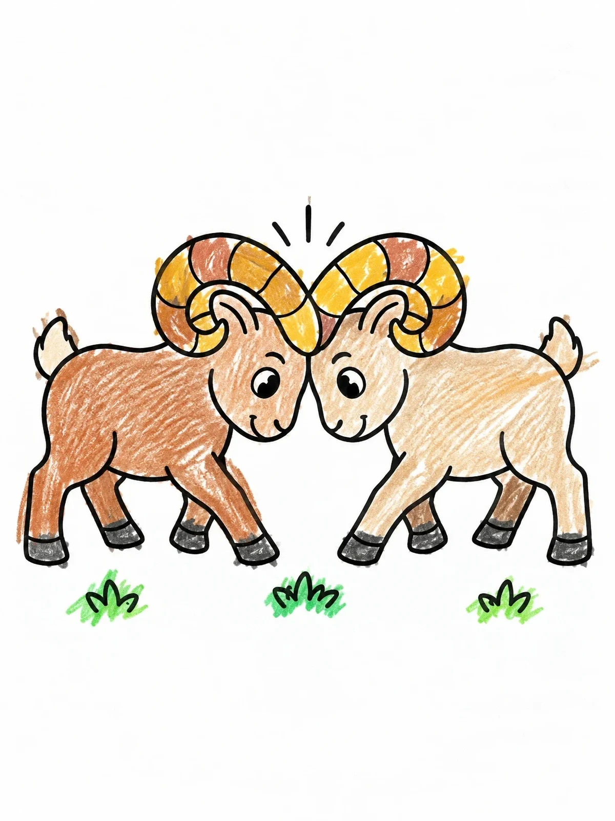 Colored example of the Two Playful Aries Rams Butting Horns coloring page