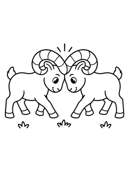 Free printable Two Playful Aries Rams Butting Horns coloring page