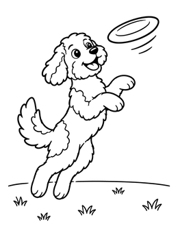Free printable Playful Aussiedoodle Catching A Frisbee coloring page