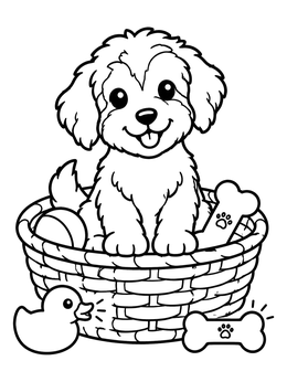Free printable Playful Aussiedoodle Puppy In A Basket coloring page