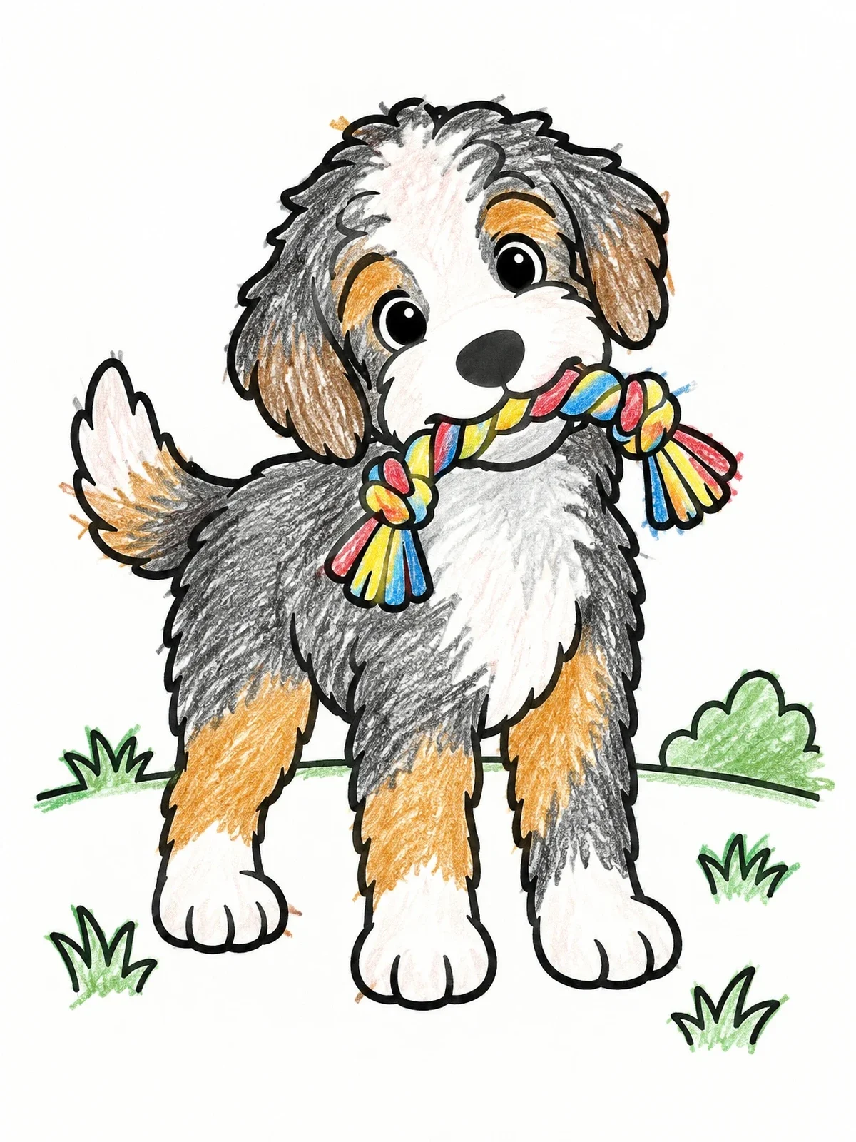 Colored example of the Playful Aussiedoodle With Rope Toy coloring page