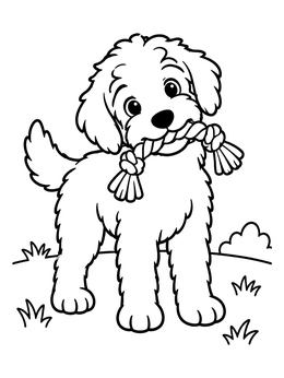 Free printable Playful Aussiedoodle With Rope Toy coloring page