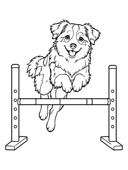 Free printable Playful Australian Shepherd Jumping Hurdle coloring page