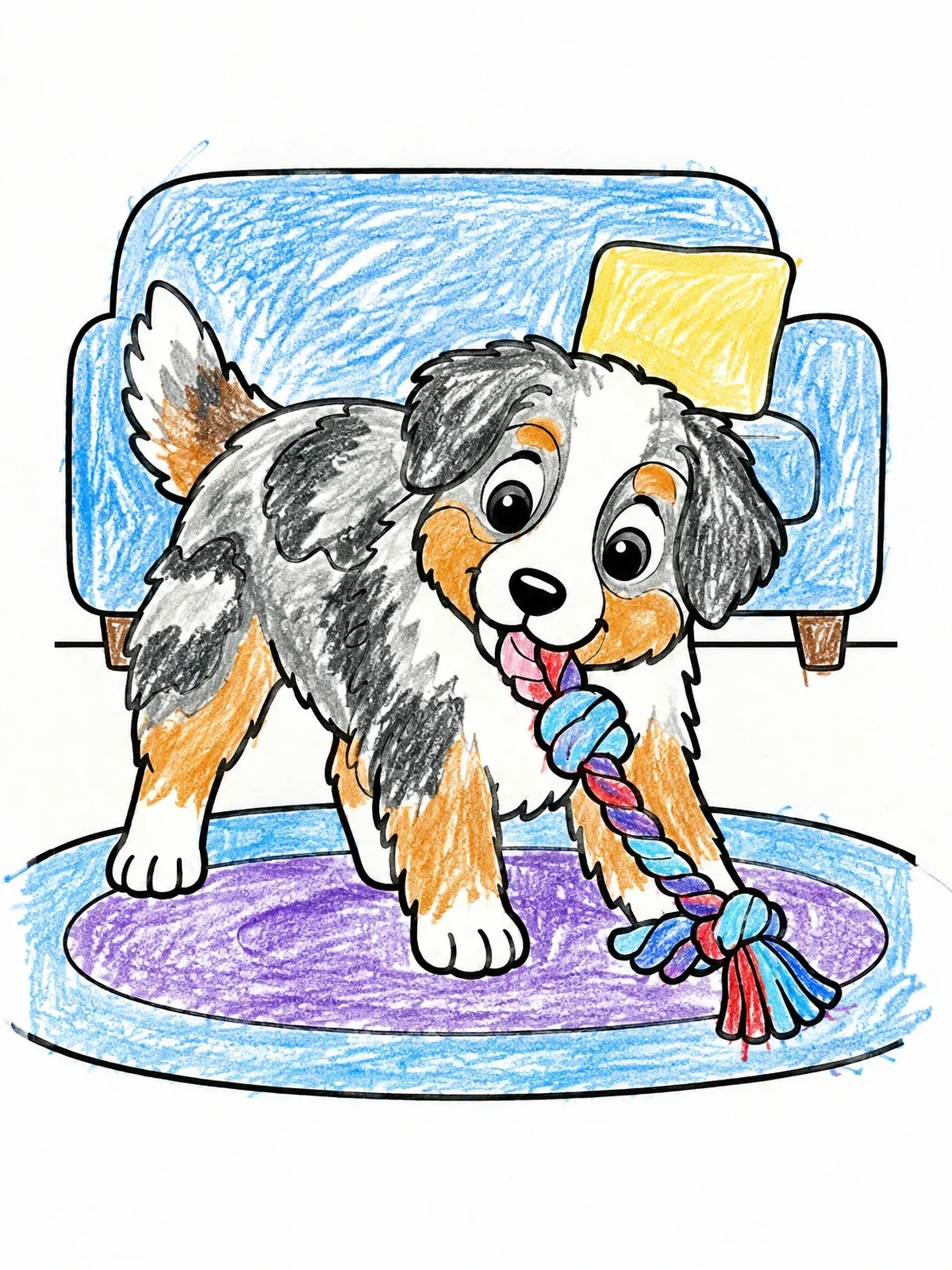 Colored example of the Playful Puppy With Rope Toy coloring page