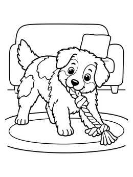 Free printable Playful Puppy With Rope Toy coloring page