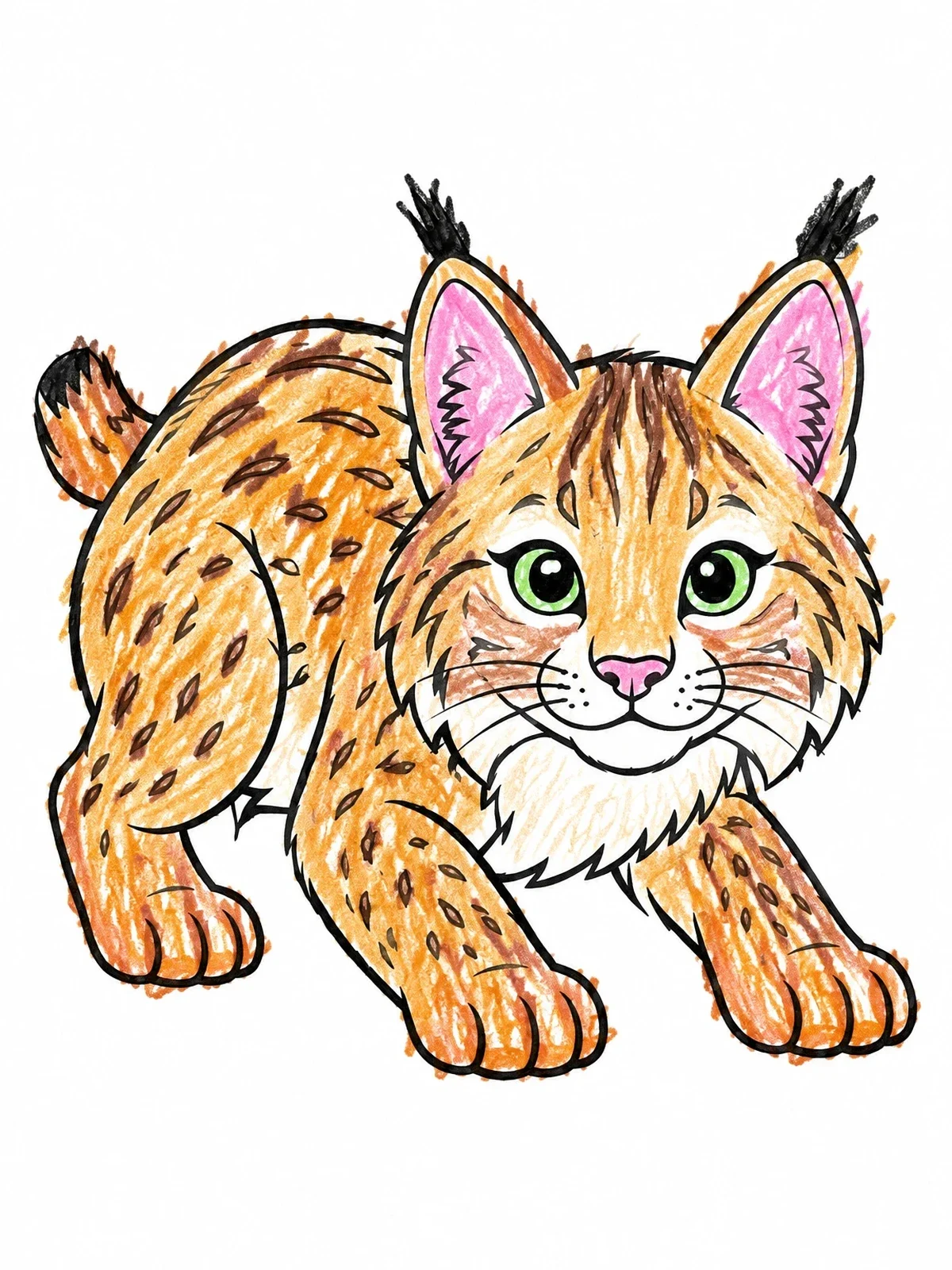 Colored example of the Playful Baby Bobcat Ready To Pounce coloring page