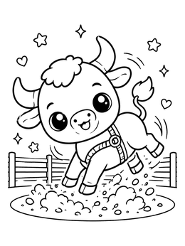 Free printable Playful Baby Bull Bucking In Pen coloring page