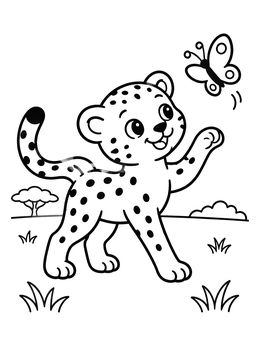 Free printable Playful Baby Cheetah And Butterfly coloring page