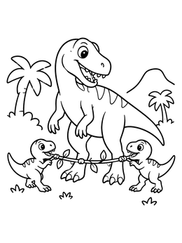 Free printable Playful Baby Dinosaurs With Mother coloring page