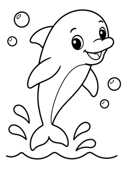 Free printable Playful Baby Dolphin Leaping From Water coloring page