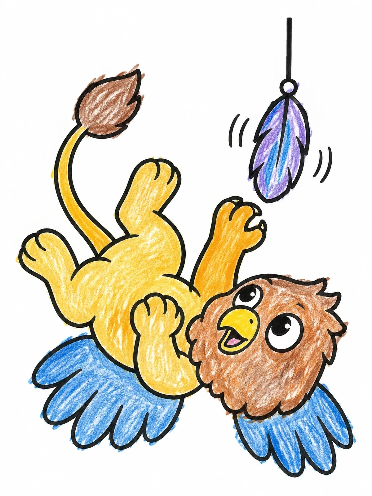 Colored example of the Playful Baby Griffin With Feather coloring page