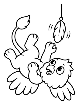 Free printable Playful Baby Griffin With Feather coloring page
