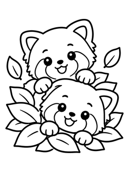 Free printable Playful Baby Red Pandas In Leaves coloring page