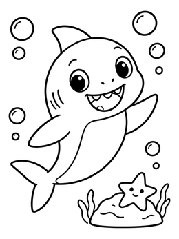 Free printable Playful Baby Shark With Starfish coloring page
