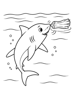 Free printable Playful Baby Shark With Driftwood coloring page
