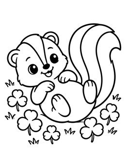 Free printable Playful Baby Skunk In Clover coloring page