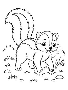 Free printable Playful Baby Skunk Stomping Paws coloring page