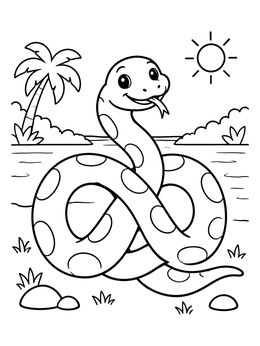 Free printable Playful Baby Titanoboa By The River coloring page