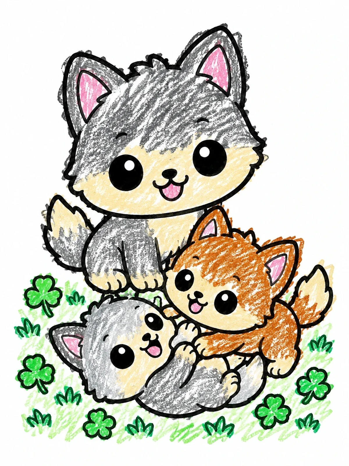 Colored example of the Playful Wolf Pups In The Meadow coloring page