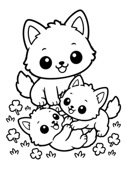 Free printable Playful Wolf Pups In The Meadow coloring page